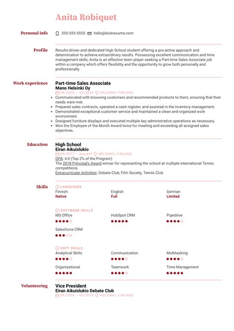 Find a resume builder you like (see our in this resume builder, the screen is split into two sections. Part-Time Job Resume Example for a Teen | Kickresume