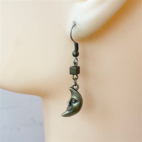 Moon Dangle Earring Available As A Single Earring Or A Pair Of Earrings Antique Bronze Tone