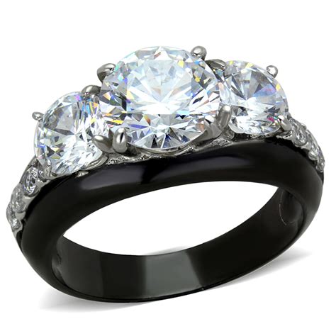 445 Ct Round Cut Aaa Cz Black Stainless Steel Engagement Ring Womens