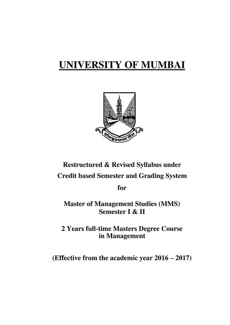 Mumbai Uni Syllabus Mms Sem I And Ii 20 University Of Mumbai