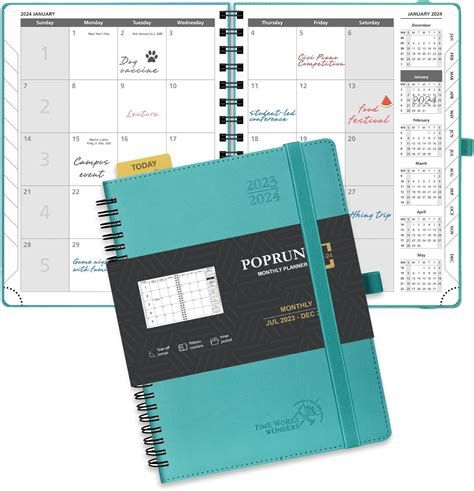Poprun Monthly Planner 2023 2024 With Tabs 22x165cm 18 Month Jul23
