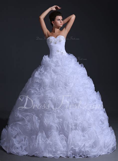 Ball Gown Sweetheart Floor Length Organza Wedding Dress With Ruffle