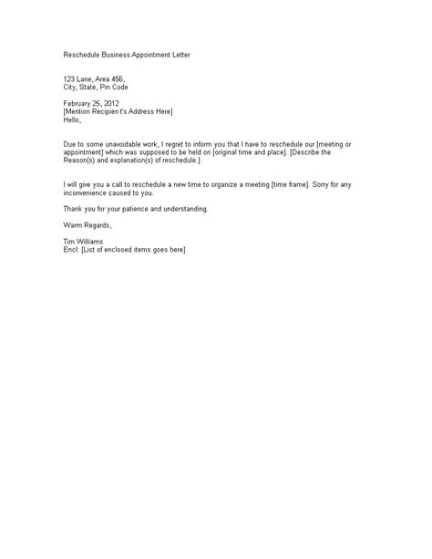Reschedule Business Appointment Letter Templates At