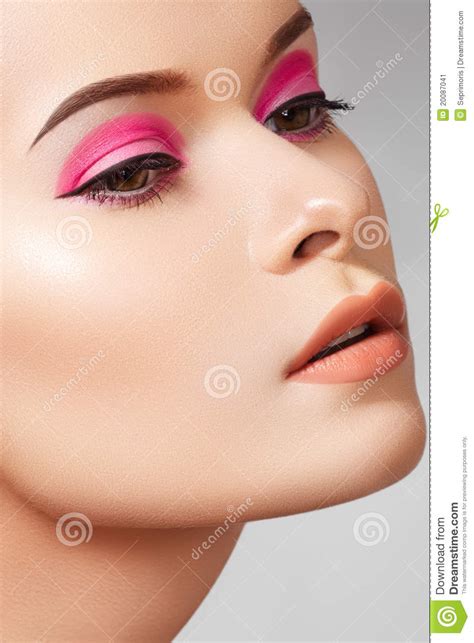 Close Up Fashion Woman Model Face Glamour Make Up Stock