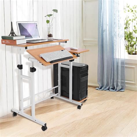 Tbest Stable Height Adjustable Mobile Laptop Computer Standing Desk For