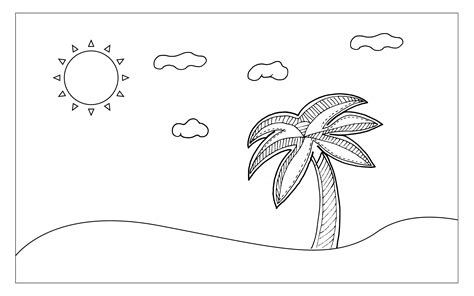 Beach Line Art For Painting And Imagine Nutural And Sketch Art Concept
