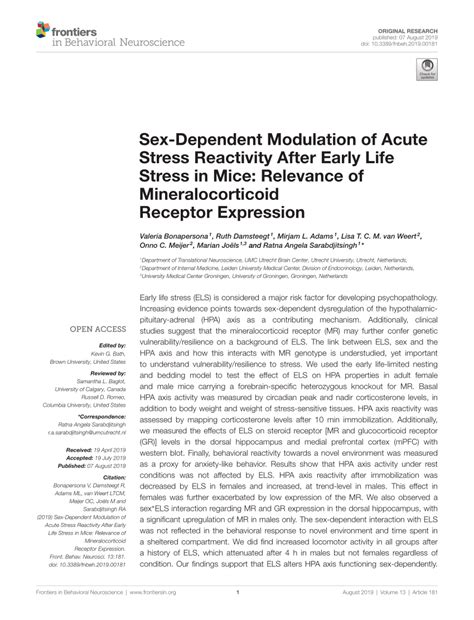 pdf sex dependent modulation of acute stress reactivity after early life stress in mice