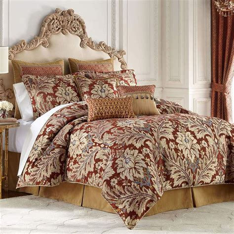Arden Acanthus Leaf Damask Burgundy And Gold Comforter Bedding By Croscill