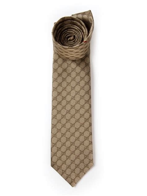 Gucci Monogram Print Tie In Brown For Men Lyst