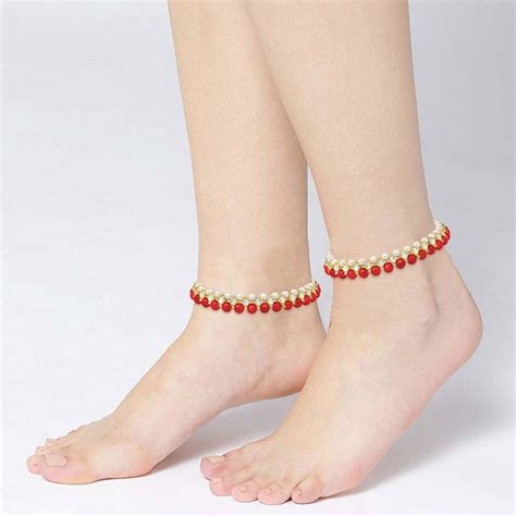 Traditional Gold Plated Kundan Pearl Anklets Payal For Girls And Women
