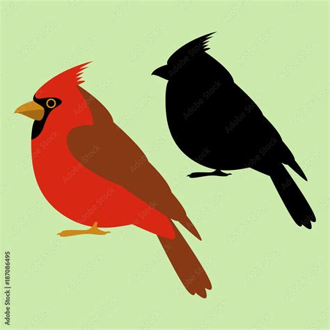 Cardinal Bird Vector Illustration Black Silhouette Flat Style Stock