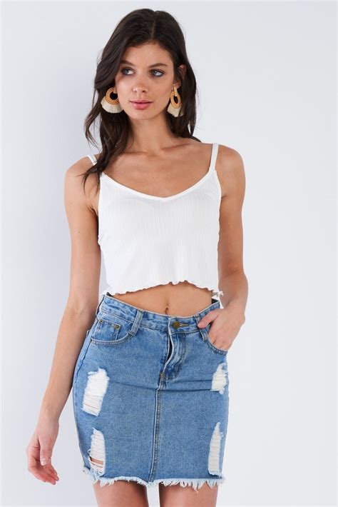 Boho Ribbed Low Back Spaghetti Strap Crop Top Tops