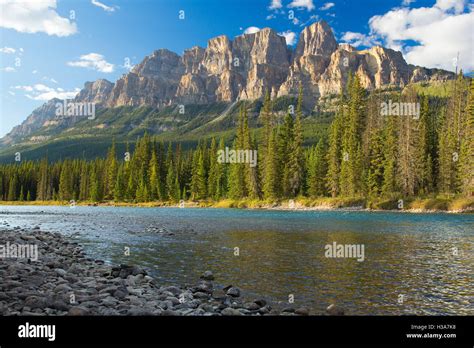 Castle Mountain And Bow River Of Banff National Park Taken In Beautiful