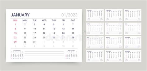 Calendar 2023 Year Table Planner Template Vector Illustration Desk