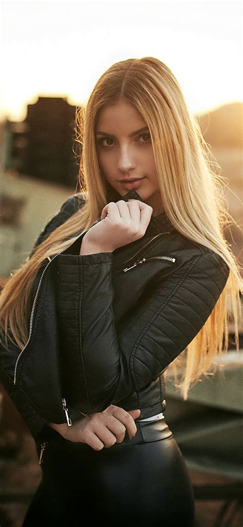 X Blonde Women In Leather Jacket Iphone Xs Max Hd K Wallpapers