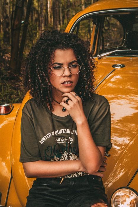 Yellow Vintage Car And Girl Free Image Download