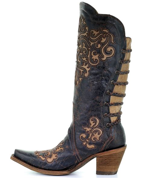 Corral Womens Inlay And Straps Cowgirl Boots Snip Toe Sheplers