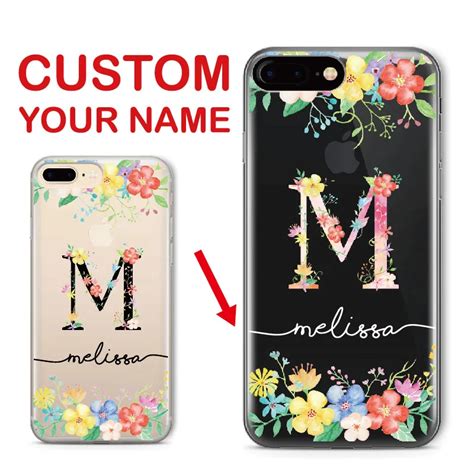 Custom Personalized Name Floral Letter Initial Soft Clear Phone Case