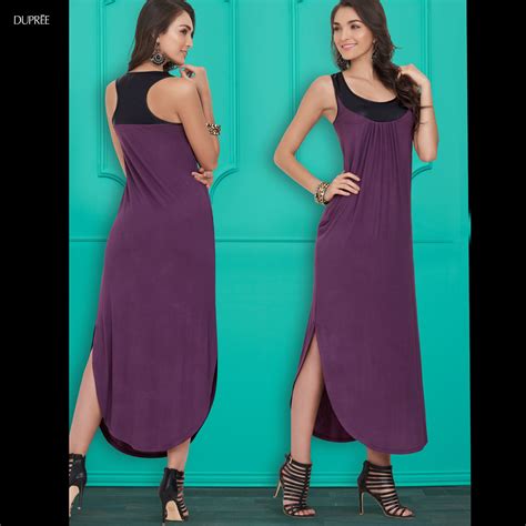 Vestido Largo Con Abertura En Pierna Morado Y Negro Toque Cuero