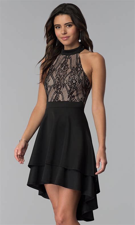 Black Lace Bodice High Low Party Dress Promgirl