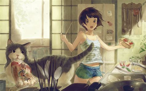 Wallpaper Painting Illustration Anime Room Artwork Black Hair