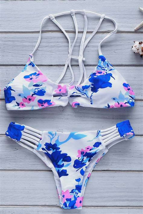 21 Off 2021 Blue Floral Print Cami Bikini Set In Blue And White Zaful
