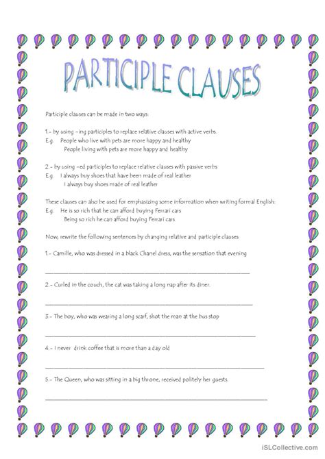 Participle Clauses English ESL Worksheets Pdf Doc