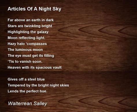 Articles Of A Night Sky Articles Of A Night Sky Poem By Walterrean Salley