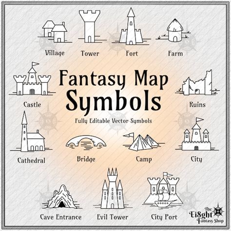 Cartography Fantasy Map Symbols Vector Svg And Pdf Files Etsy