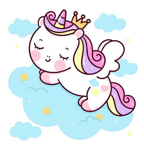 Premium Vector Cute Unicorn Pegasus Princess Cartoon Sleep On Cloud