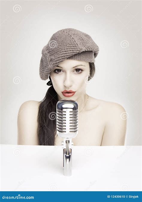 Sexy Woman Singing In Retro Mic Stock Photo Image 12430610