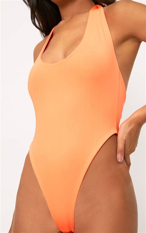 Orange High Rise Swimsuit Swimwear Prettylittlething Usa