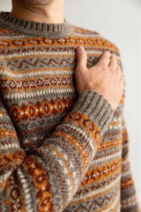 Mens Fair Isle Kinnaird Jumper In Oyster Colourway With Patterns In