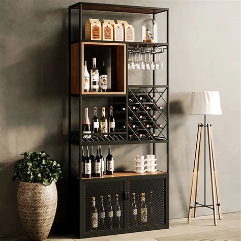 Contemporary Industrial Wine Cabinet Wine Rack Unit For Home Bar 315