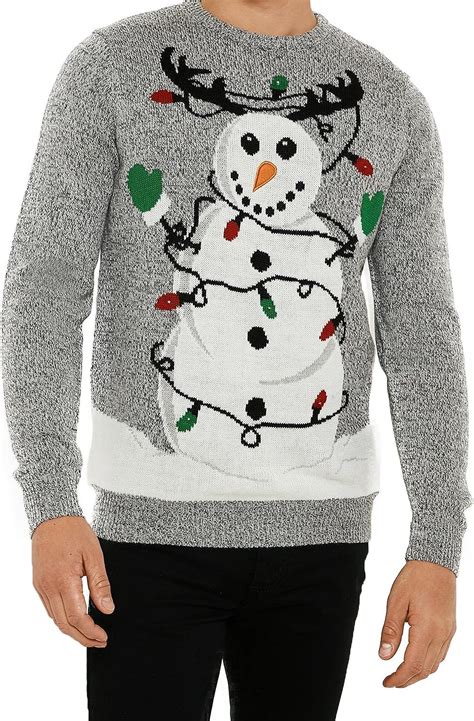 Mens Threadbare Xmas Jumper Led Light Up Novelty Knit Snowman Christmas