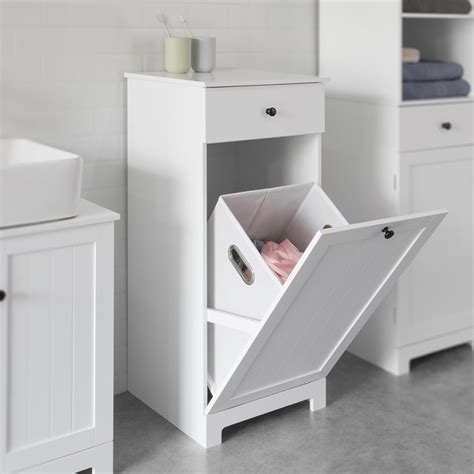 A laminated particleboard storage cabinet in glossy black, white or grey is a good option for that crisp contemporary look. SoBuy®White Laundry Basket Bathroom Storage Cabinet Unit ...