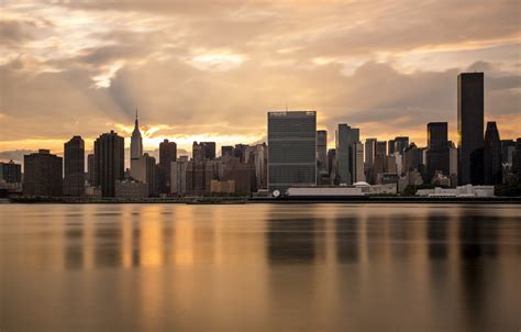 Wallpaper Water Sunset The City Reflection New York Usa New York