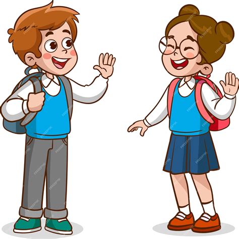 Premium Vector Little Kid Say Hello To Friend And Go To School Together