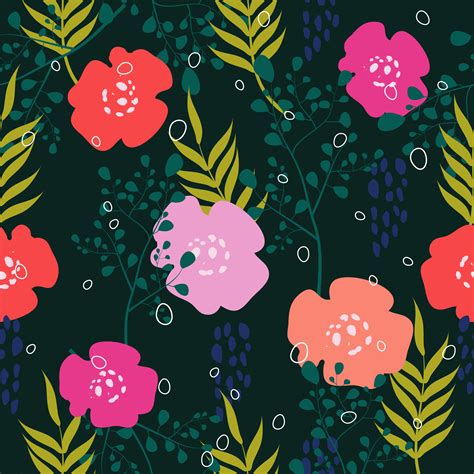 Bold Color Flat Style Flowers Seamless Pattern 1228273 Vector Art At