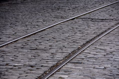 Old Rail Tracks In Cobblestone Free Stock Photo Public Domain Pictures