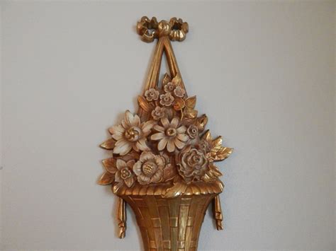 Gold Gilt Flower Basket Wall Art By Syroco 4967 Mid Century Floral