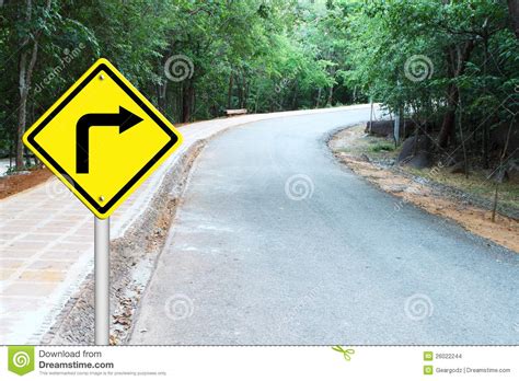 Turn Right Warning Sign On Curve Road Stock Illustration Illustration