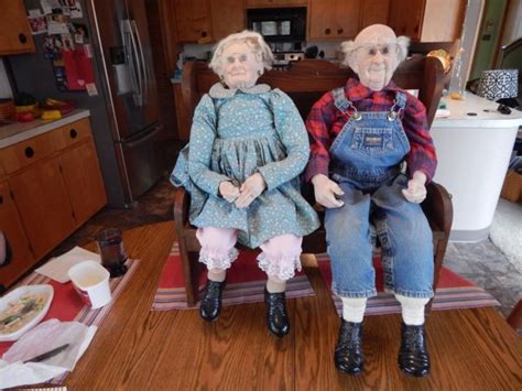 William L Wallace Jr Grandpa And Grandma Porcelain Dolls With Bench