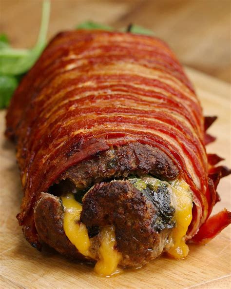 Behold The Bacon Wrapped Burger Roll Bacon Recipes Meatloaf Recipes