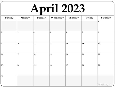 Blank Calendar Template April 2023 Printable Word Searches