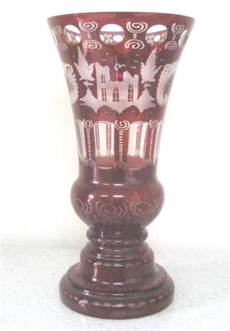 Egermann Czech Bohemian Ruby Red And Clear Etched 12 Inch Vase • 70 00 Ruby Red Red Vase