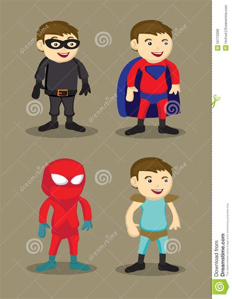 Super Hero Character Costumes Vector Illustration Stock