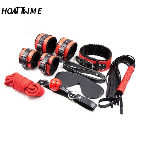 7 Pieces Set Bondage Sex Toys Erotic Fetish Sex Sets Whip Handcuffs Mouth Ball Gag Adult Games
