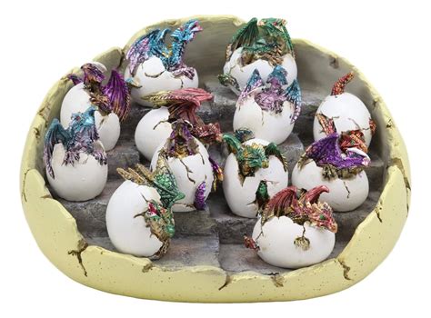 Buy Ebros Set Of 12 Wyrmling Dragons In Eggs Figurine Miniatures With Dragon Egg Display Set