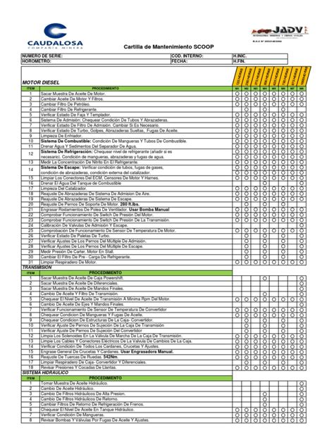 Cartilla De Mantenimiento Transmisión Mecánica Turbocompresor